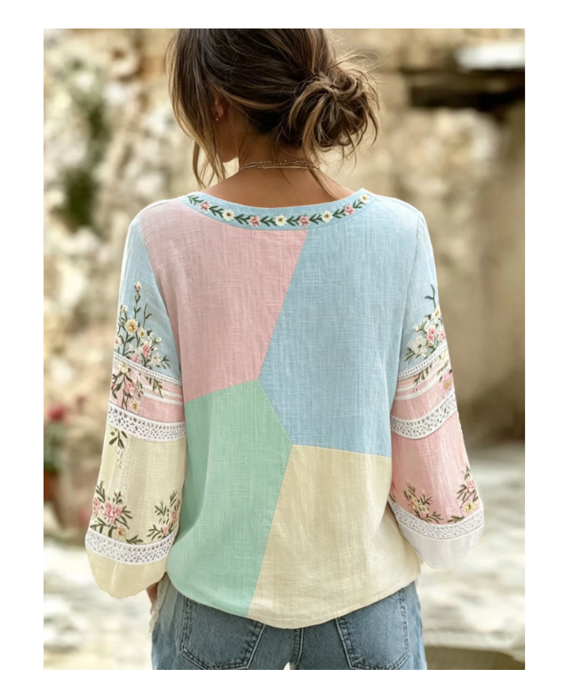 Selamara Woven Regular Fit Round Neck Long Sleeve Top