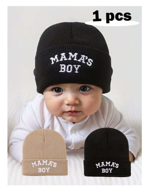 1pc Baby Beanie Black Hat, Letter Embroidery Infant Newborn Toddler Winter Warm Knit Cap For Little Boys Girls,Kids & Baby, Y2k Style, Newborn Knitted Hat For Outdoor Winter Warm Hat