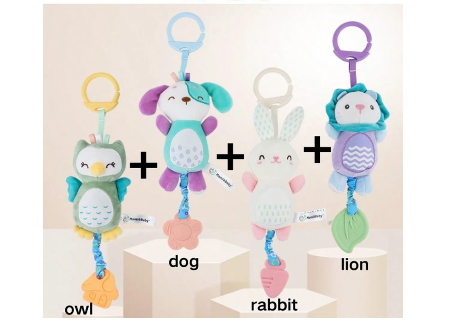 Cute Animal Plush Hanging Decor, Soft Fabric, Car/Crib Hanging, Squeaky, Baby Toy, Teething Rattle, Multiple Styles Available