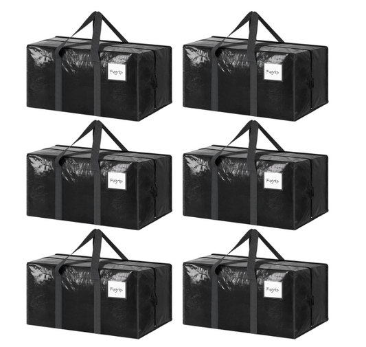 6 Pack Extra Heavy Duty Large Moving Bags with Strong Zipper, Black