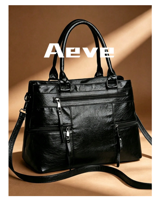 1pc Women's Solid Retro Brown Tote Bag, Large Capacity Multi-Zipper Pockets Hand
