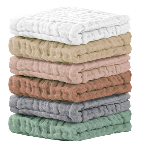 Cuddle Campus 6 Pack Muslin Baby Washcloths, Burp & Wash Cloths for Babies