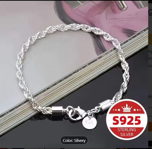 S925 Sterling Silver Rope Chain Bracelet