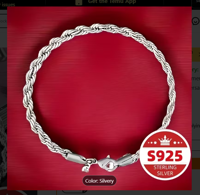 S925 Sterling Silver Rope Chain Bracelet