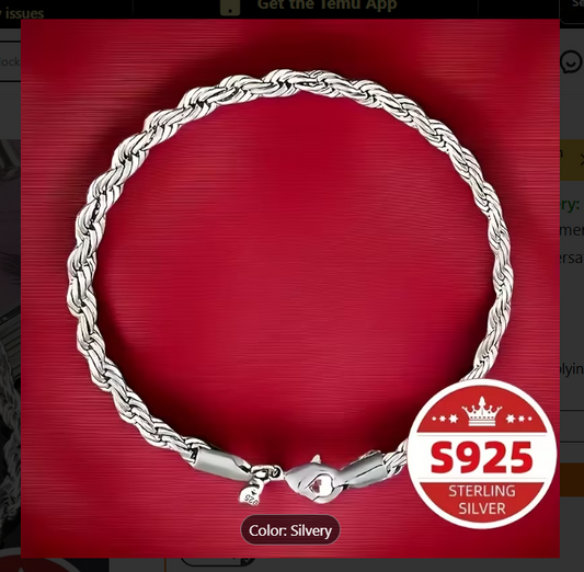 S925 Sterling Silver Rope Chain Bracelet