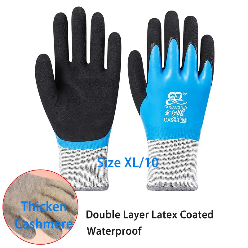 1Pair Winter Thermal Gloves Waterproof Work Safety Glove Anti-Slip Grip Rubber Garden Gloves For Worker Builder Hands Protection