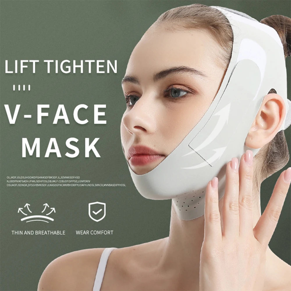 V-Lift Face Mask with Breathable Fabric, Anti-Aging Face Sculpting Band for Double Chin Reduction, Reusable Facial Lifting Strap