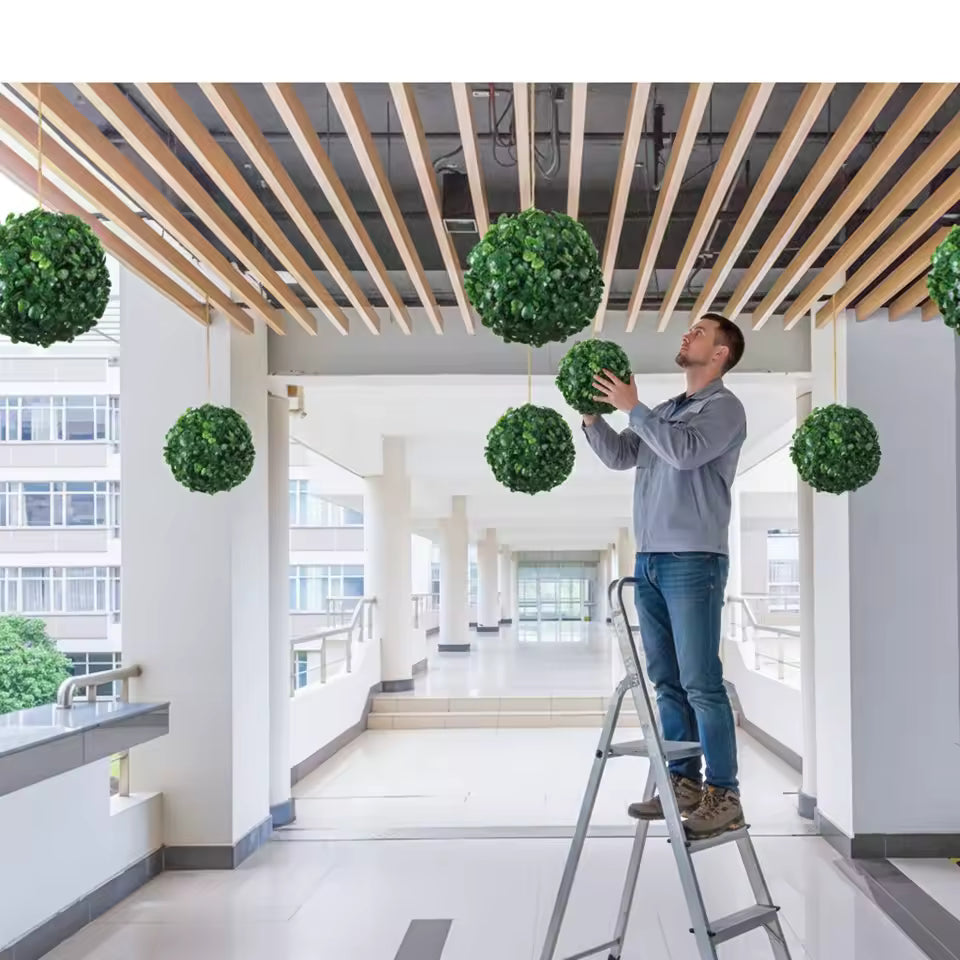 2 Pcs 11 Inch Artificial Plant Topiary Ball 4 Layers Garden Spheres Boxwood Balls Artificial Topiaries Spheres Decorative Plants for Backyard, Balcony, Garden, Indoor Outdoor Decor(Green)