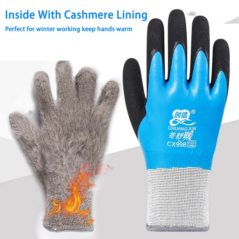 1Pair Winter Thermal Gloves Waterproof Work Safety Glove Anti-Slip Grip Rubber Garden Gloves For Worker Builder Hands Protection