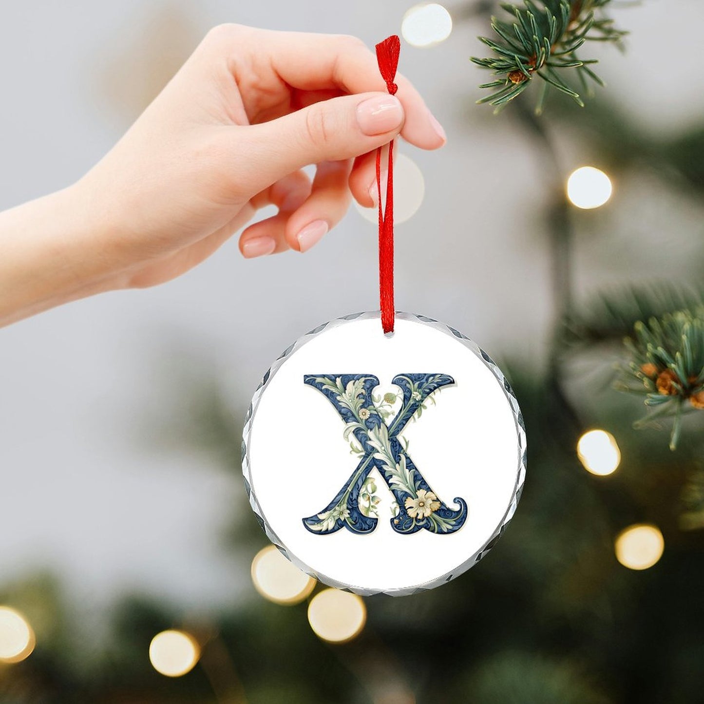 Glass Circular Ornament Pendant - Letter X