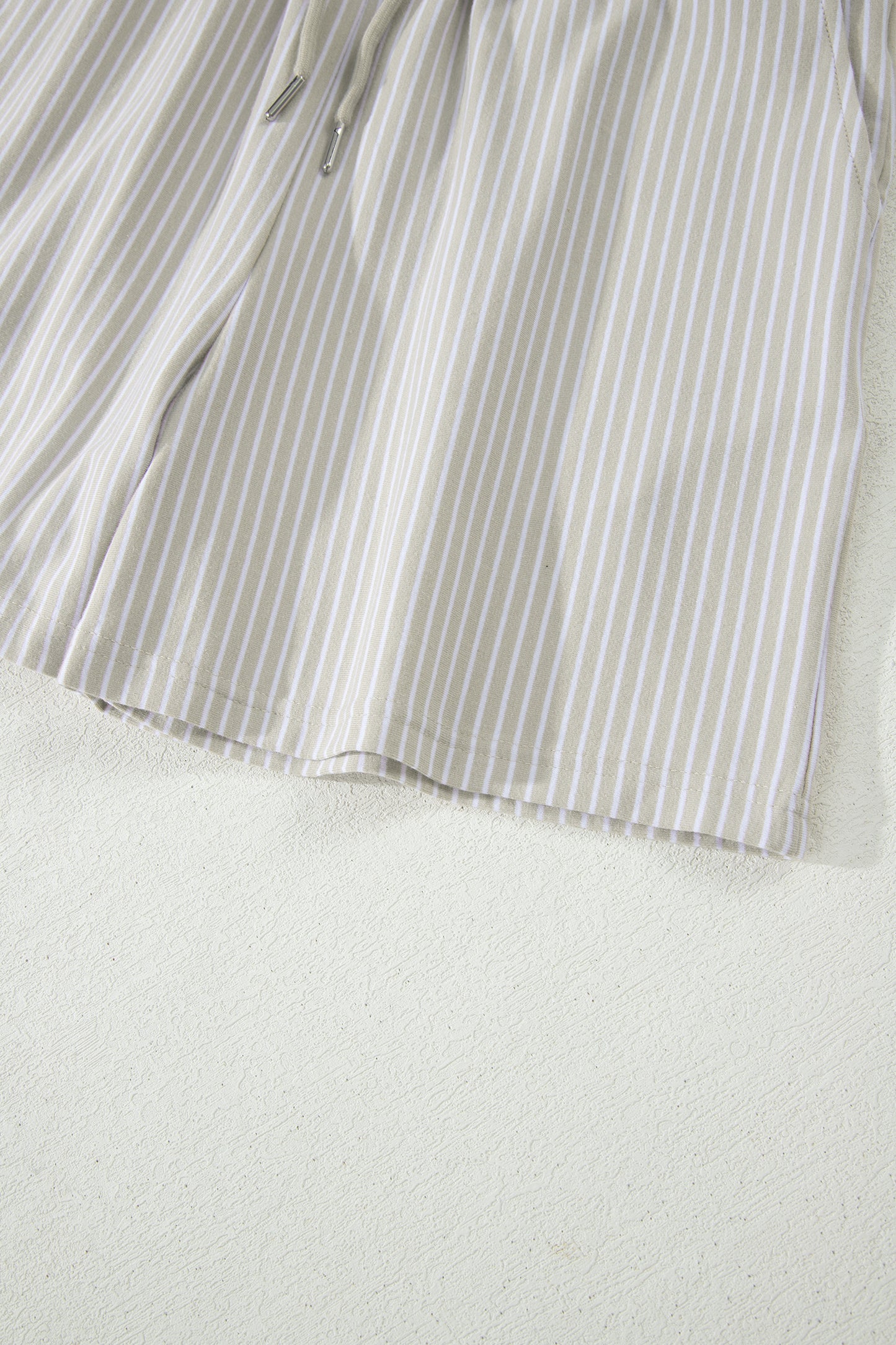 Khaki Stripe Dolman Sleeve Polo Shirt and Drawstring Shorts Set