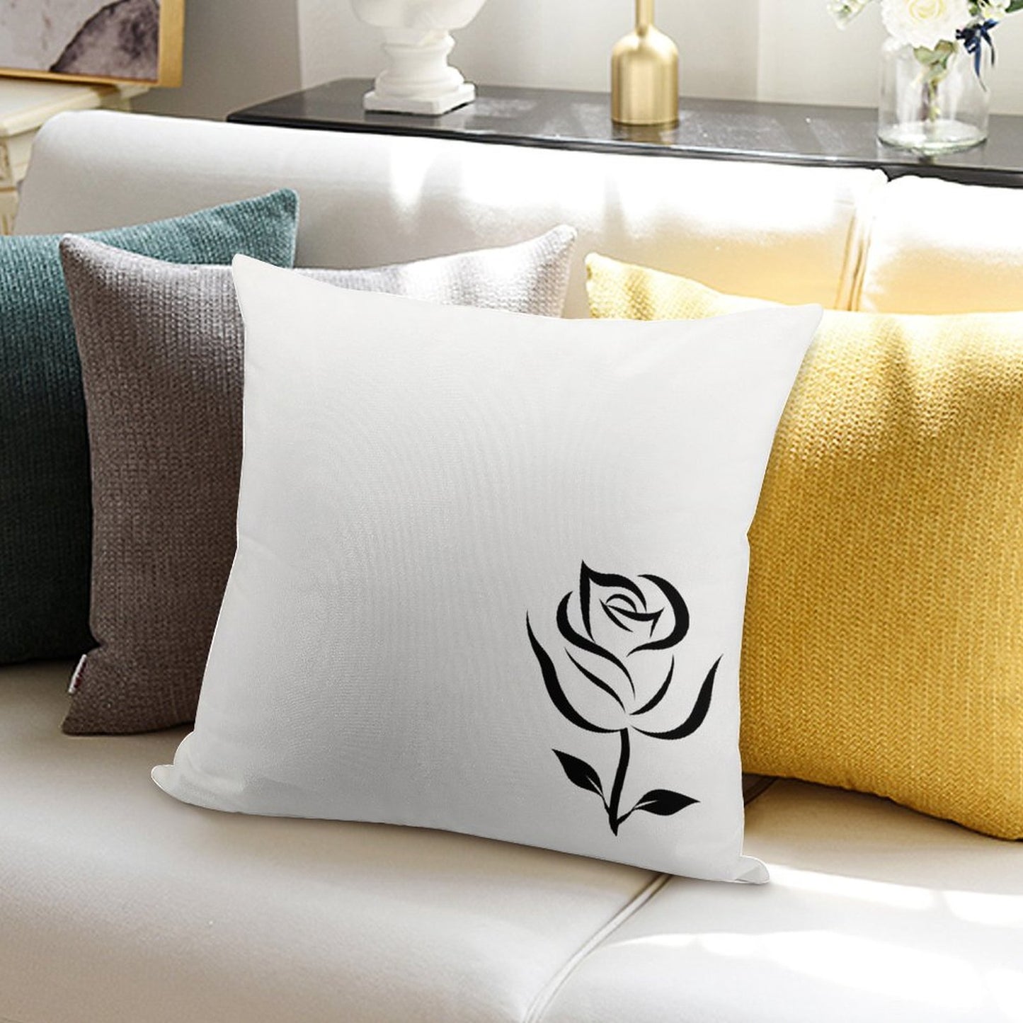 Square Plush Throw Pillow Cover (Pillow Excluded)  Black Rose