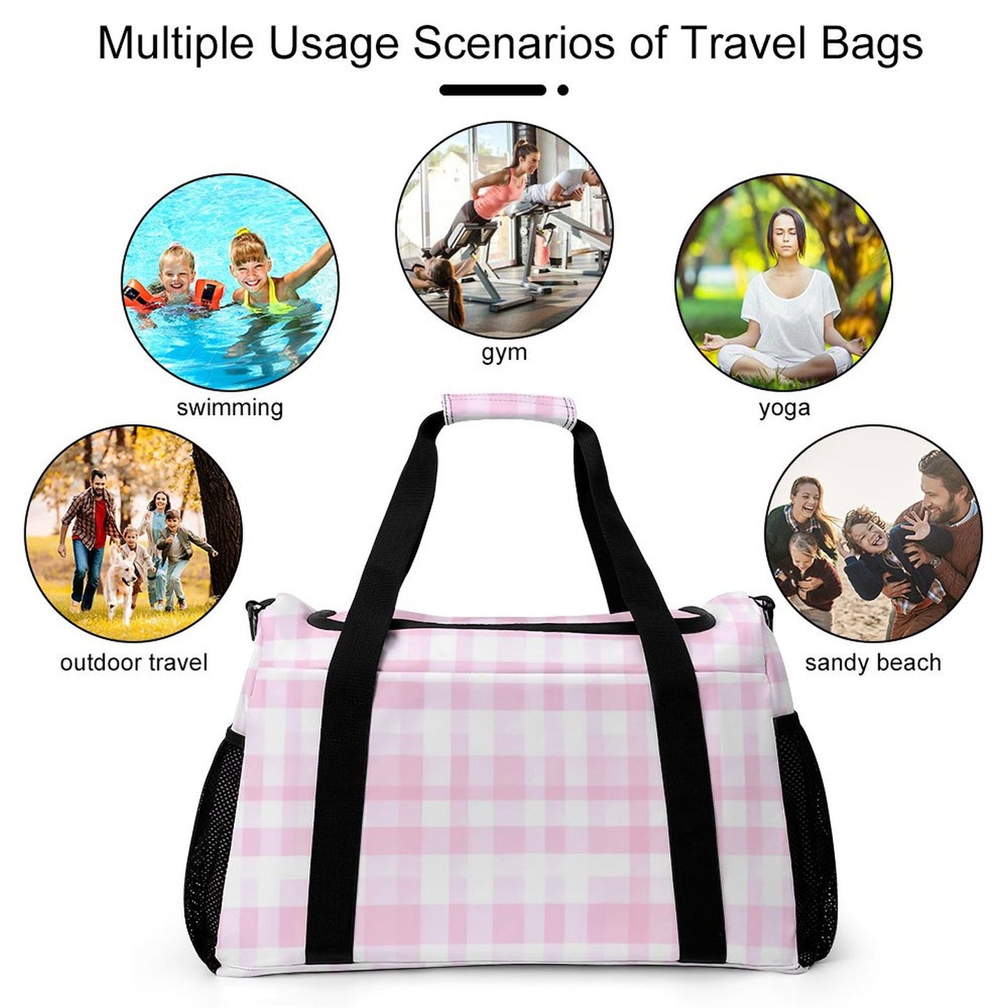 Travel Duffel Bag Pink Checker