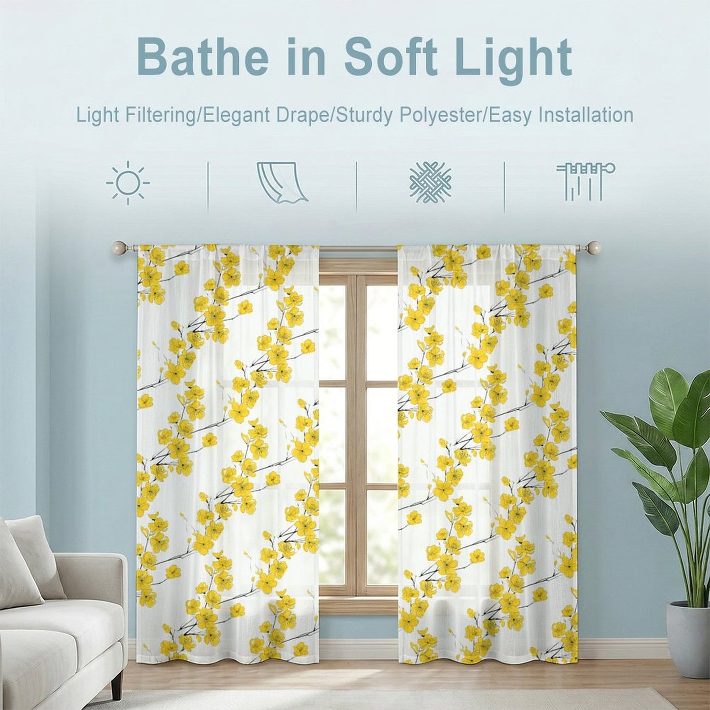 Sheer Curtain White and Yellow