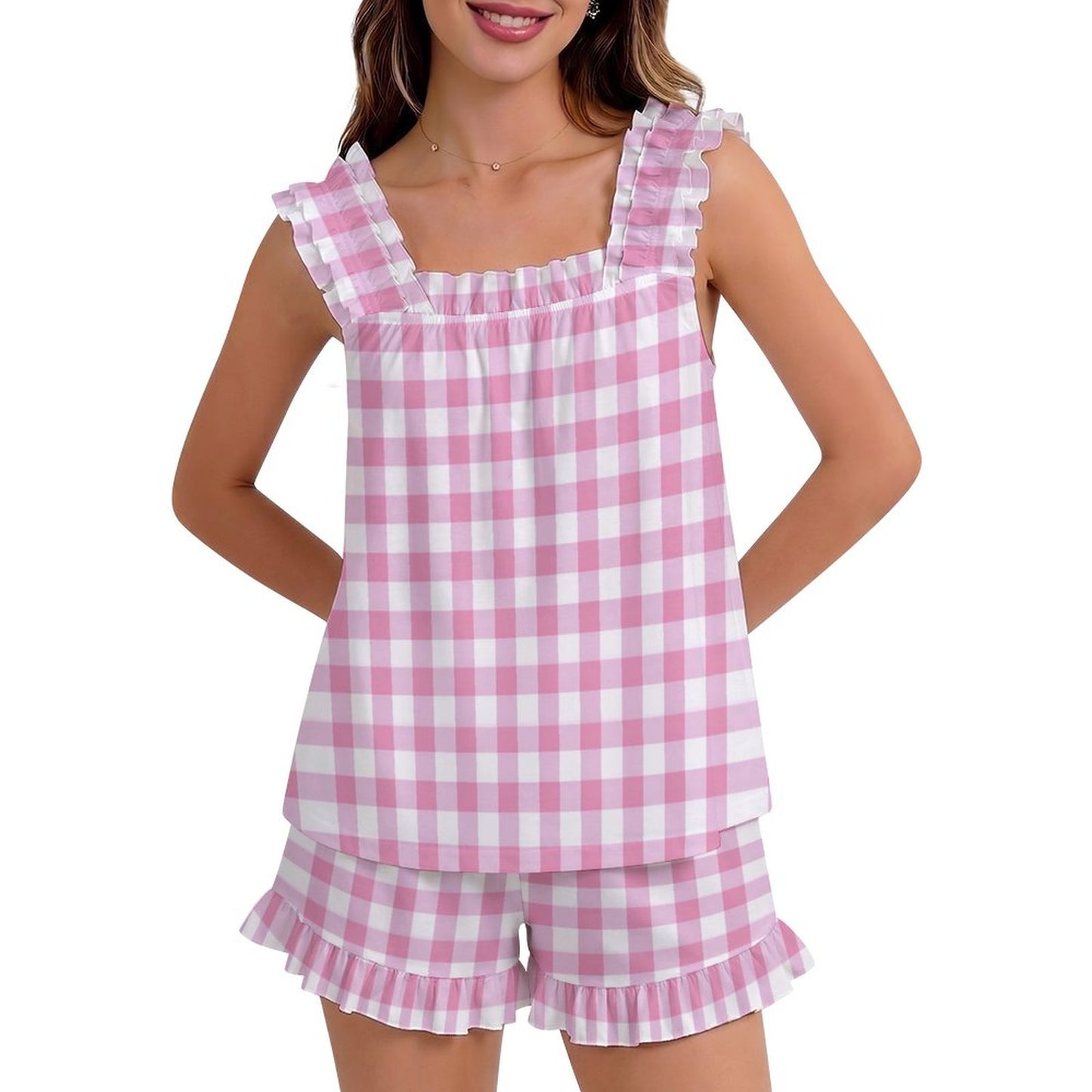 Ruffled Pajama Set Pink Stripes