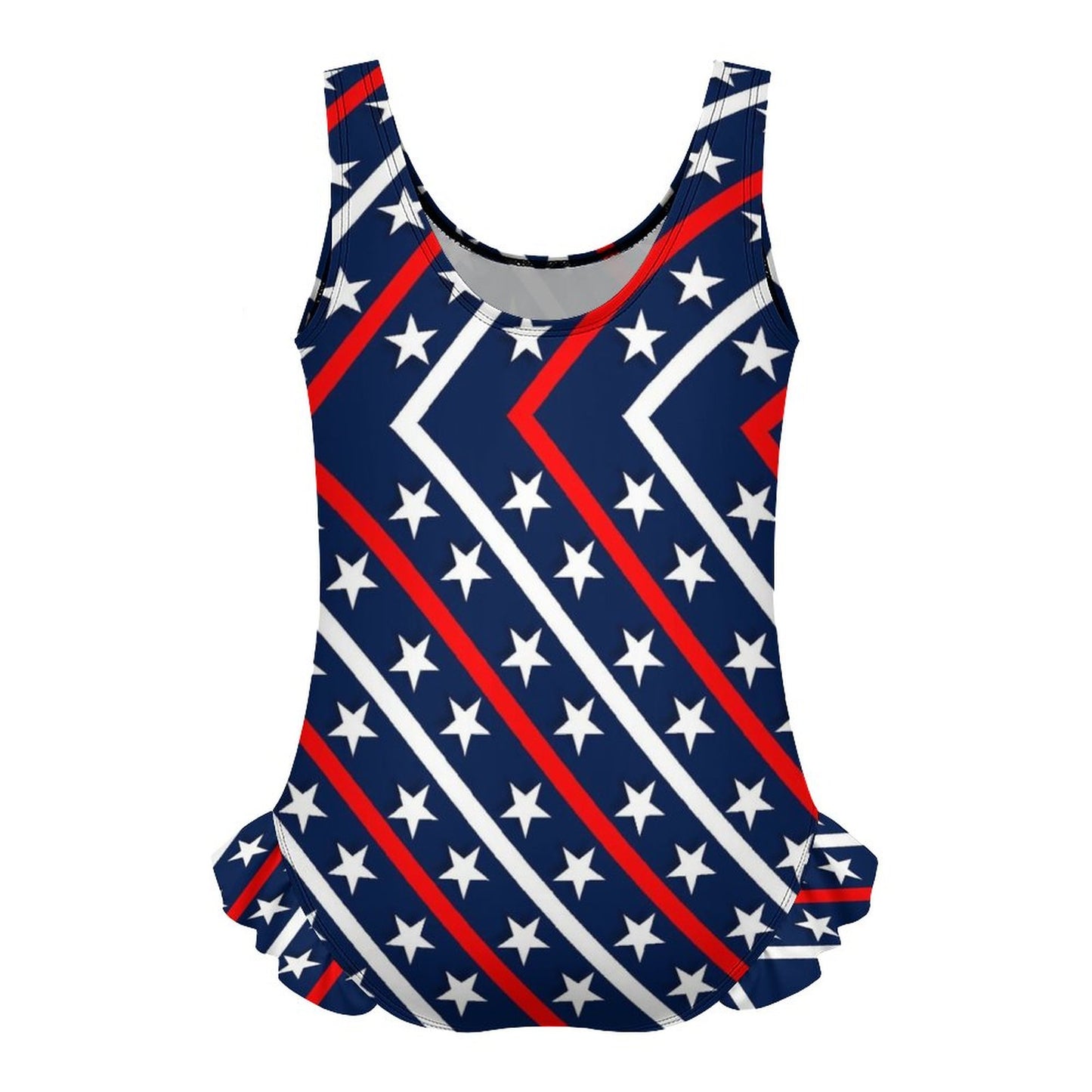 Girls Ruffle Trim One Piece Swimwear Red, White and Blue