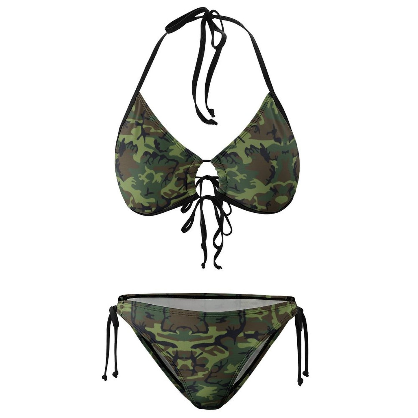 Halter Tie Front Bikini Set Camo