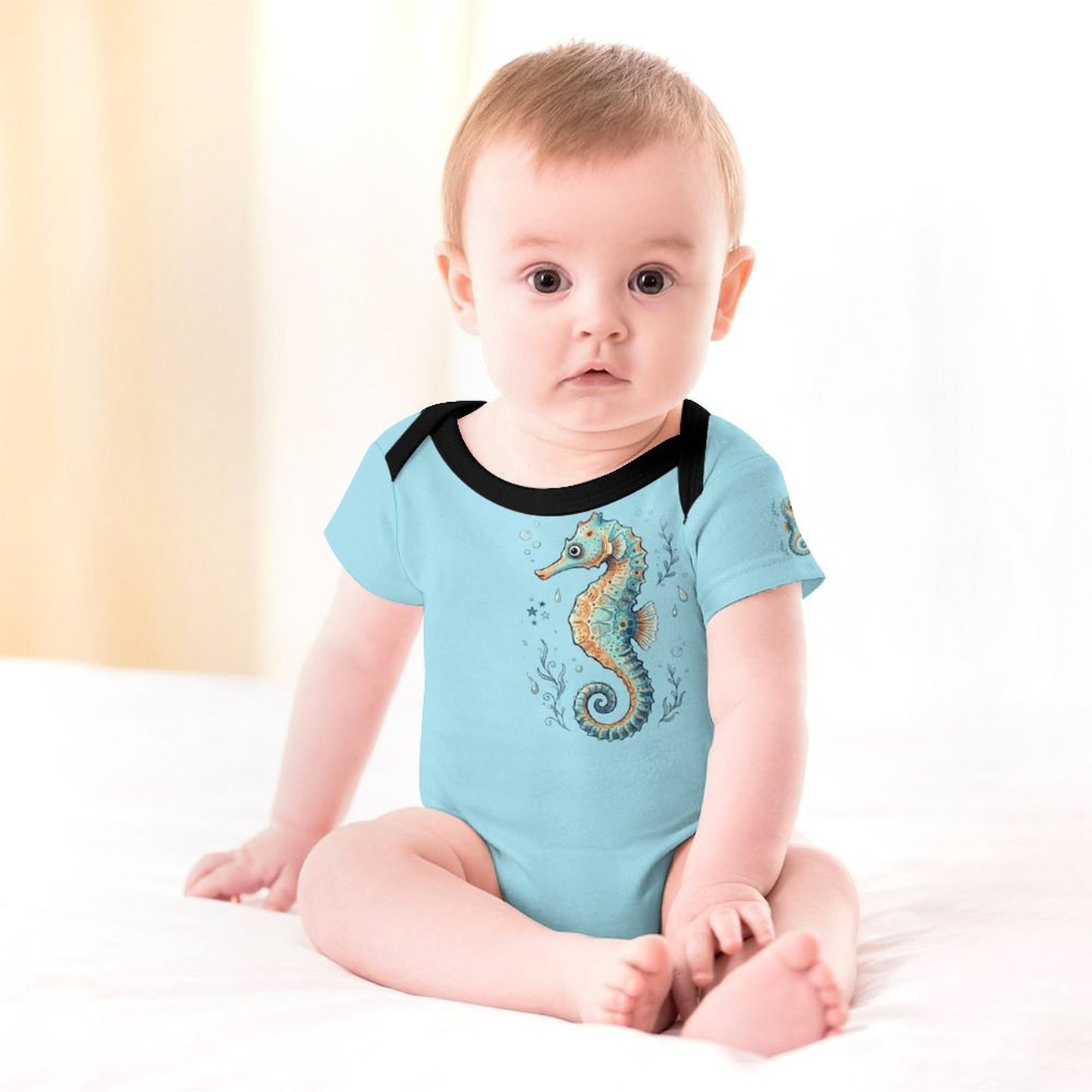 Faux Cotton Short Sleeve Baby Romper Marine