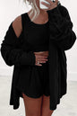 Black 3 Pcs Crop Tank Top Shorts with Cardigan Lounge Set