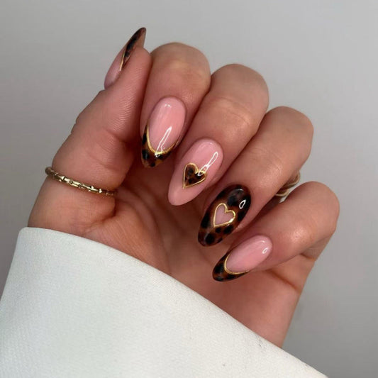 Peach Tortoiseshell Heart Accent Press-On Nails