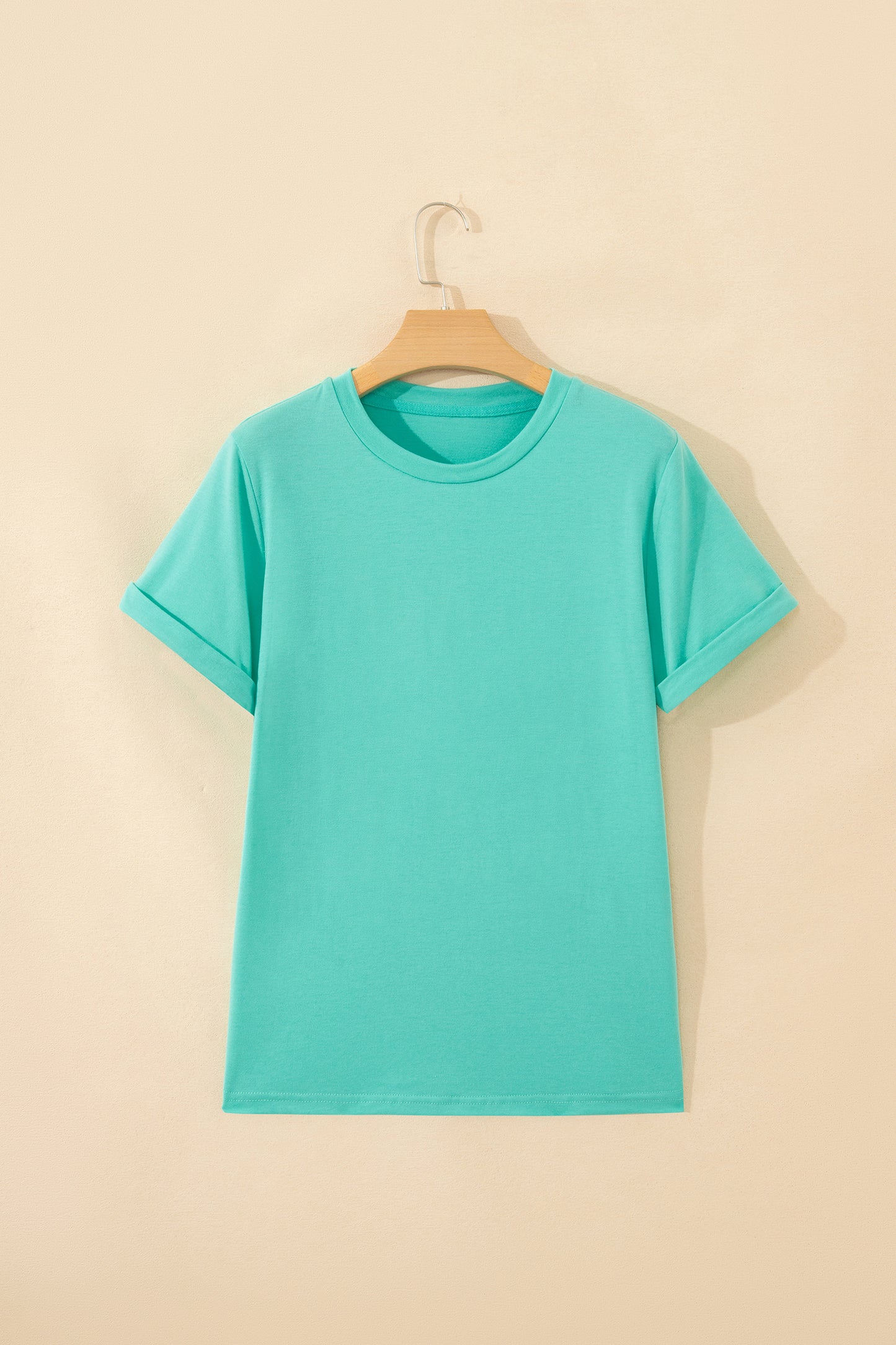 Mint Green Casual Plain Crew Neck Tee