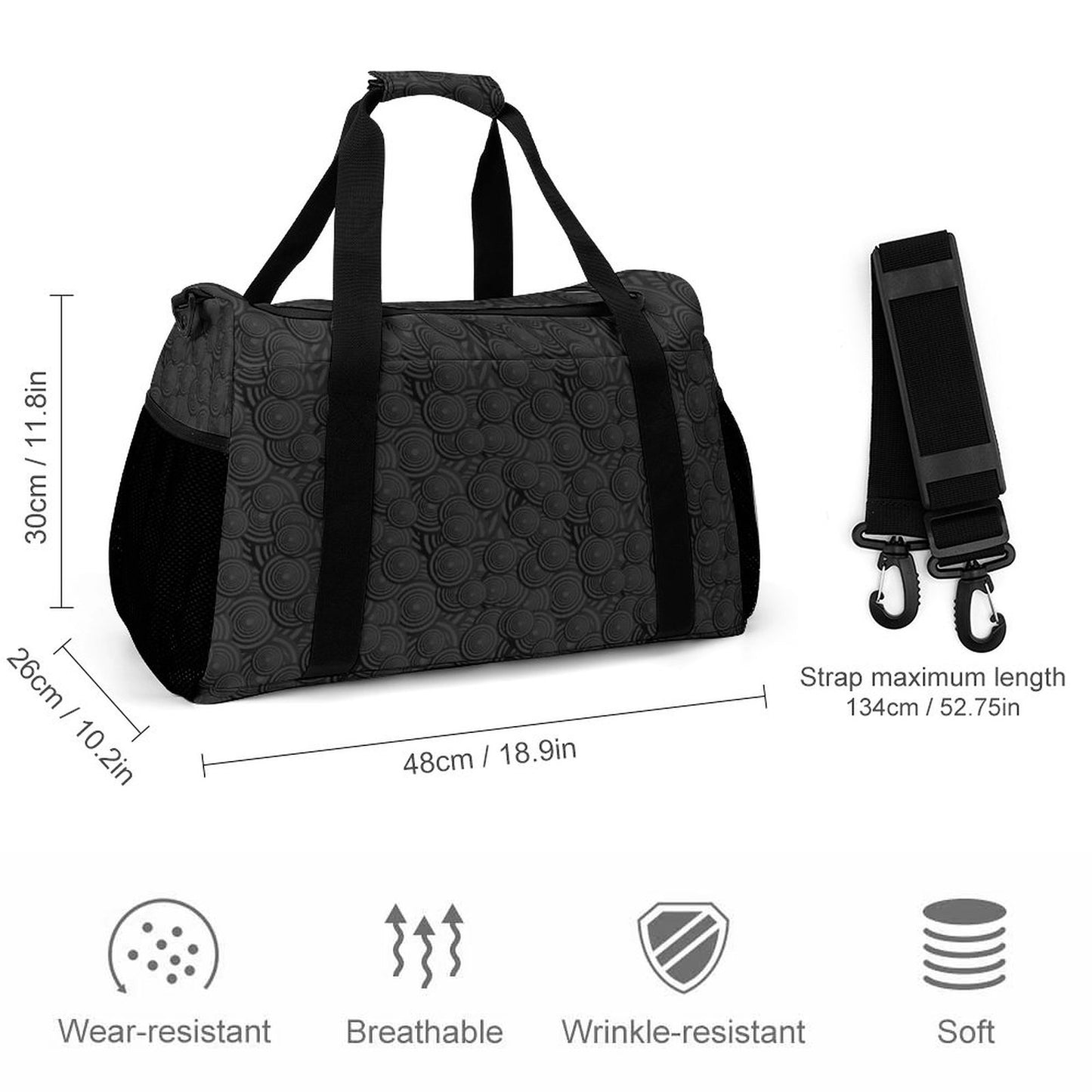 Travel Duffel Bag Black Swirls