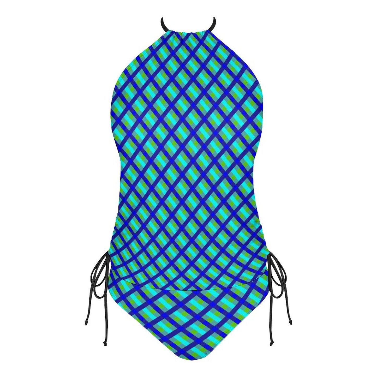 2-Piece Women's Tankini Set with High Neck Halter Top Blue