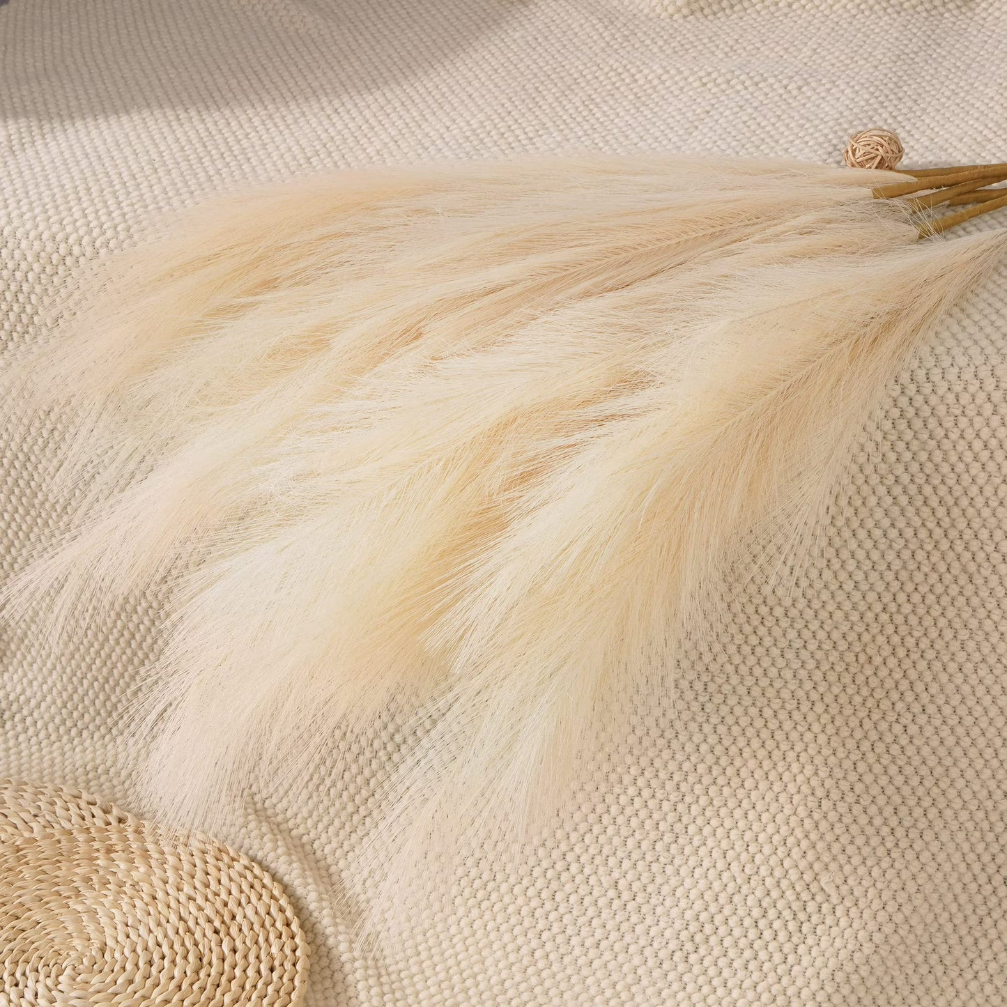 8pcs Faux Pampas Grass 38"/3.1FT Tall Fake Pampas Floral Large Artificial Natural Pompous Grass Plants for Floor Vase Filler Home Boho Decor - Beige
