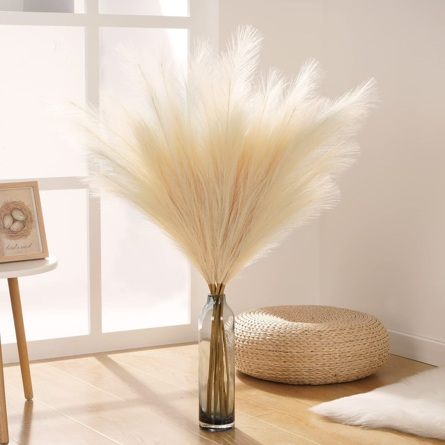 8pcs Faux Pampas Grass 38"/3.1FT Tall Fake Pampas Floral Large Artificial Natural Pompous Grass Plants for Floor Vase Filler Home Boho Decor - Beige