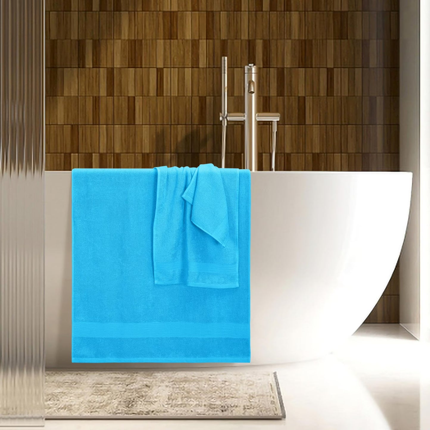 MALLONI HOME 8 Piece Towel Set 100% Ring Spun Cotton, 2 Bath Towels 27x54, 2 Hand Towels 16x28 and 4 Washcloths 13x13 - Ultra Soft Highly Absorbent Machine Washable Hotel Spa Quality - Turquoise Blue