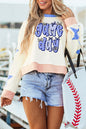 Beige Game Day Graphic Starry Patched Sleeve Contrast Trim Casual Sweatshirt