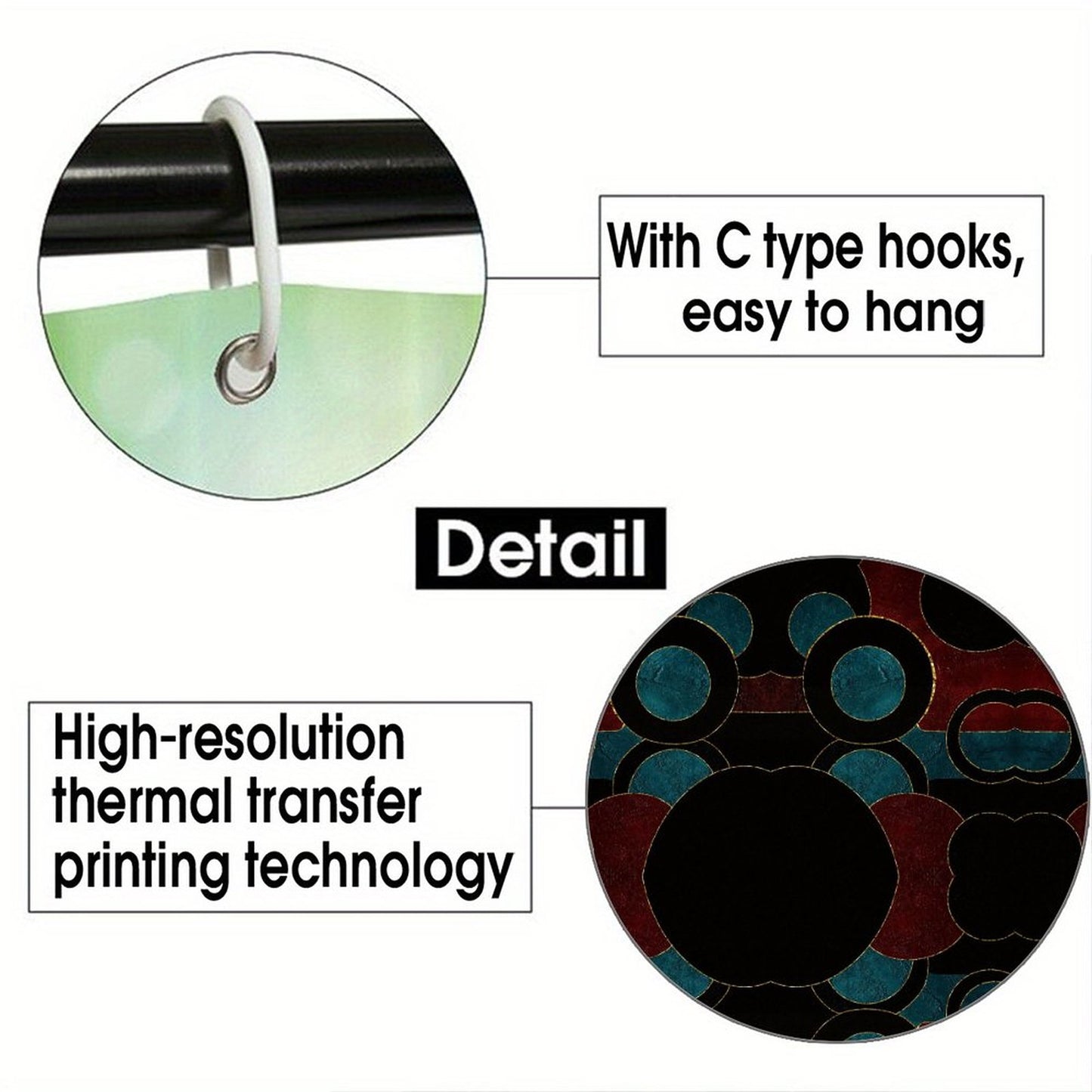 Waterproof Shower Curtain - Black Circles