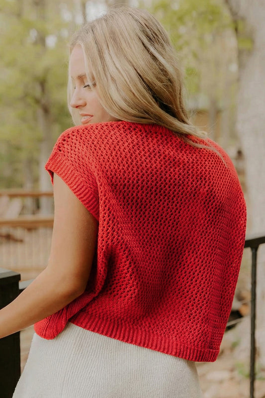 Fiery Red Flag Graphic Short Sleeve Sweater Top