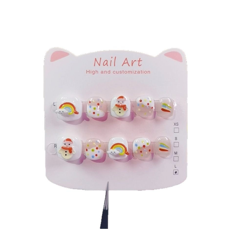 Rainbow Snowman Cute Kids Press On Nails Holiday Set – Image 4