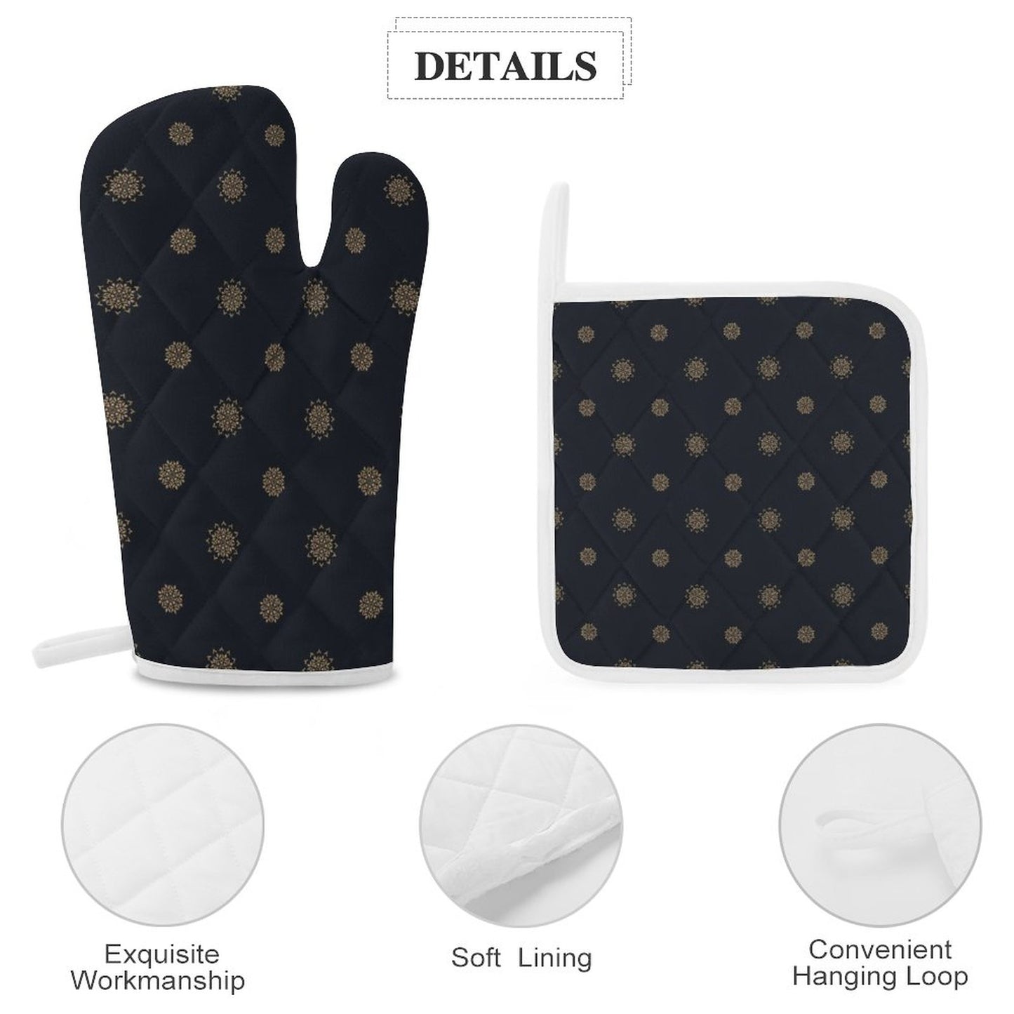 Oven Mitts & Pot Holder Set of 3 - Black & Navy Blue