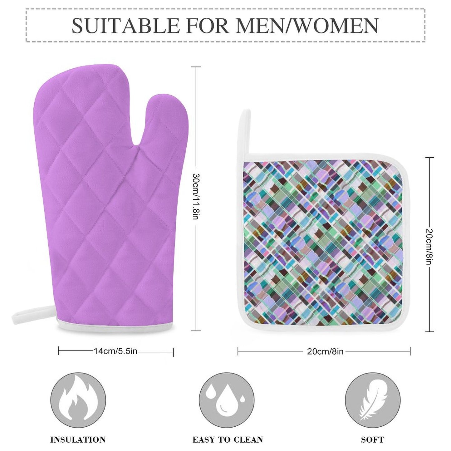 Oven Mitts & Pot Holder Set of 3 Purple Multi color
