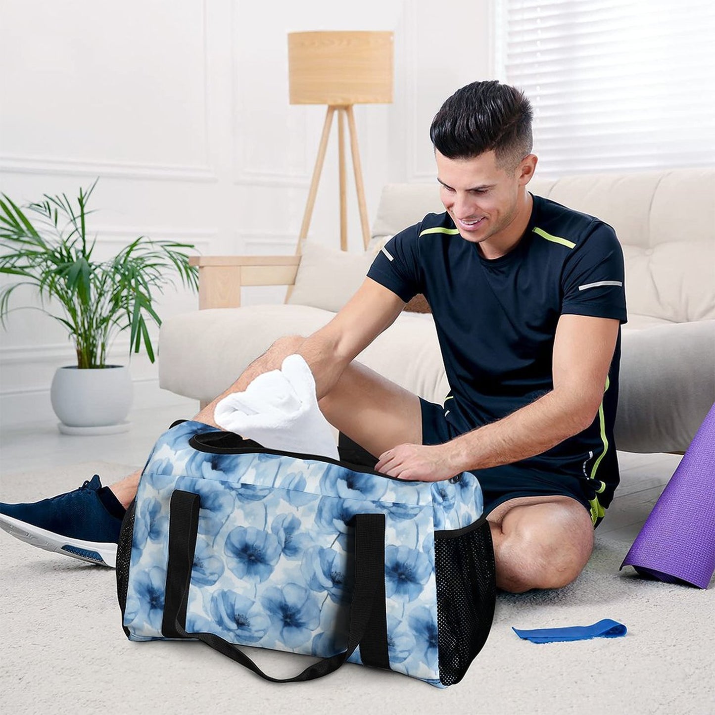 Travel Duffel Bag Blue Flowers
