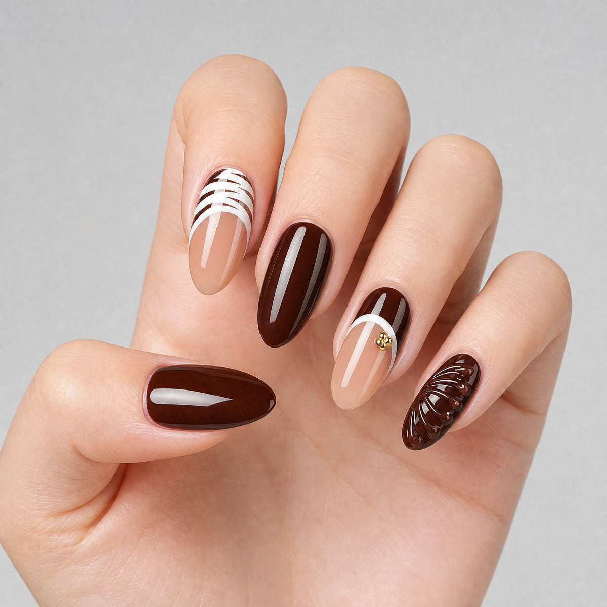 French 3D Charm Minimalist Animal Almond Medium Press On Nails