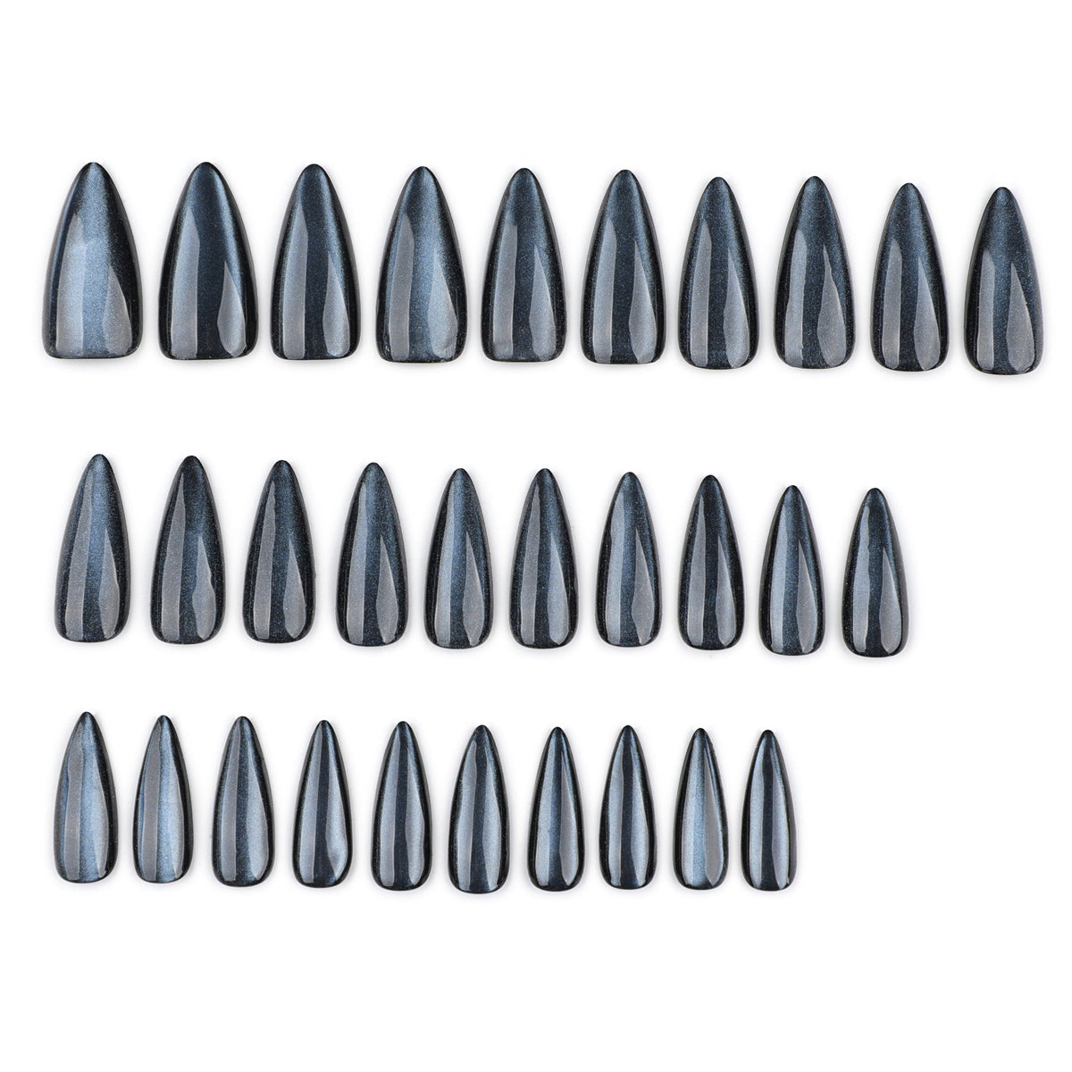 30-piece set blue solid color cat eye press-on nails - medium length almond shape – Image 2