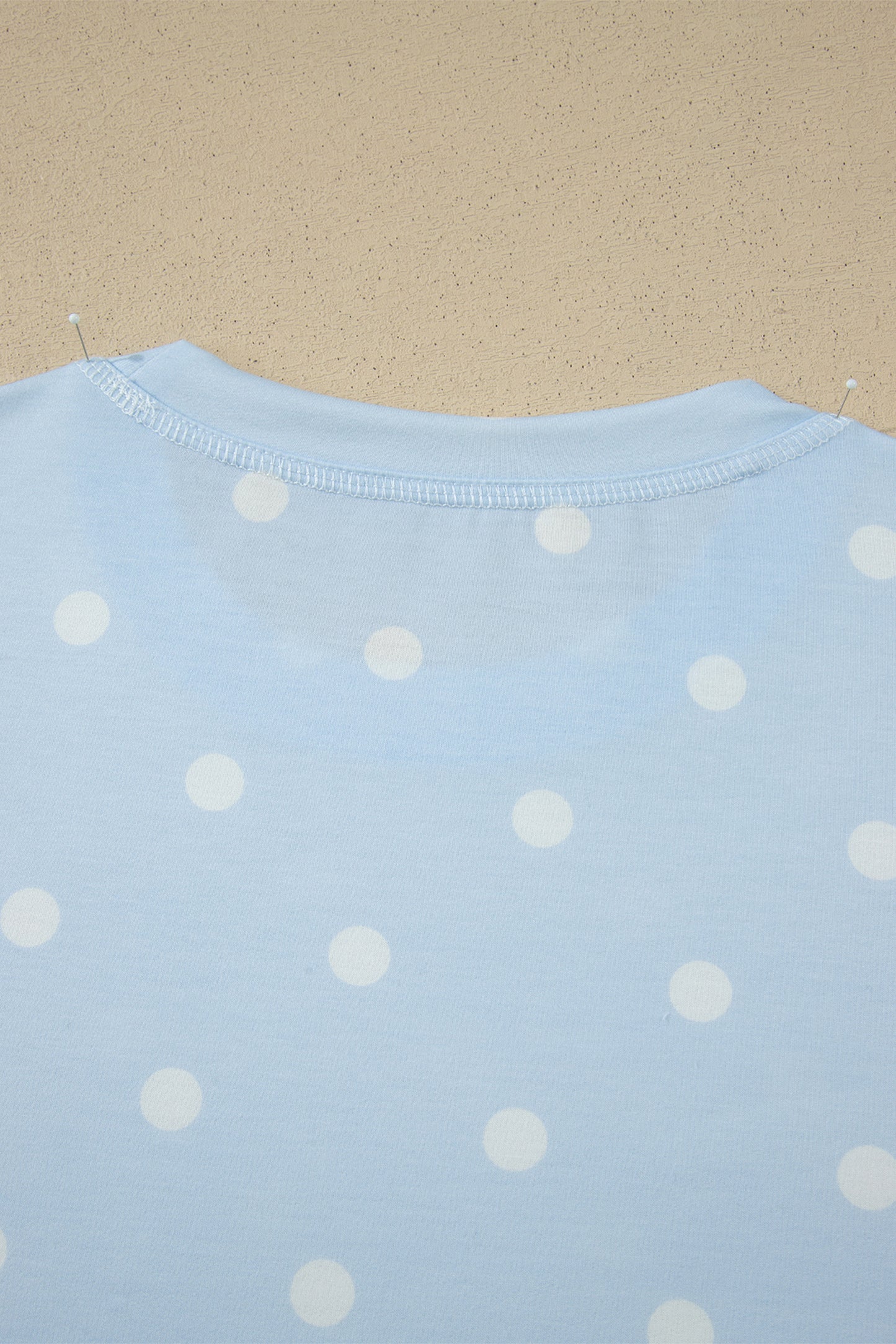 Sky Blue Exposed Seam Detail Polka Dot Loose Tee Drawstring Shorts Set