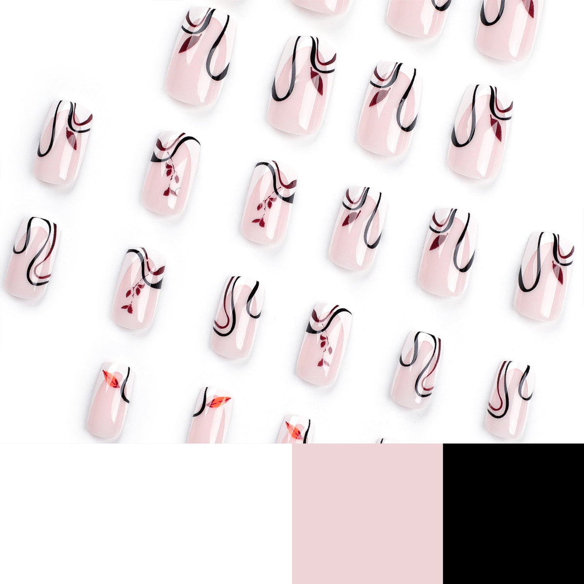 French white edge autumn and winter deciduous leaves wear nail pads black curve lines manicure square nail pads – Image 4