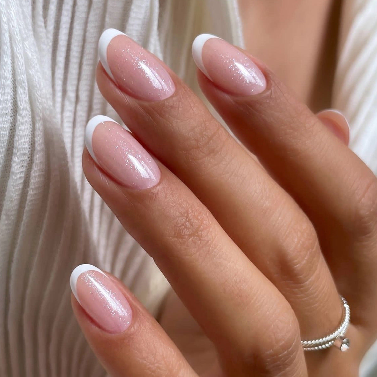 Classic French Wearable Nail Short Short Round Nail Art Naked Powder Wearable False Nails Removable Nail Products Wholesale