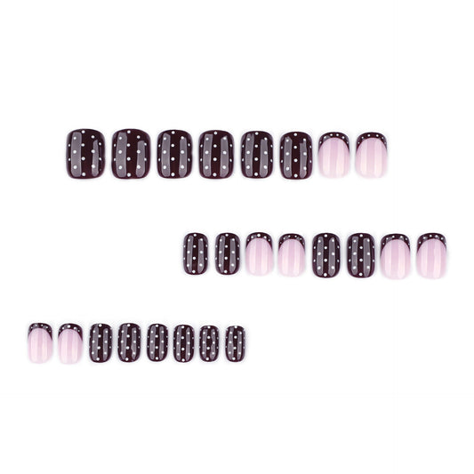Autumn/winter wine red press-on nails with white polka dot design - short square shape – Image 2