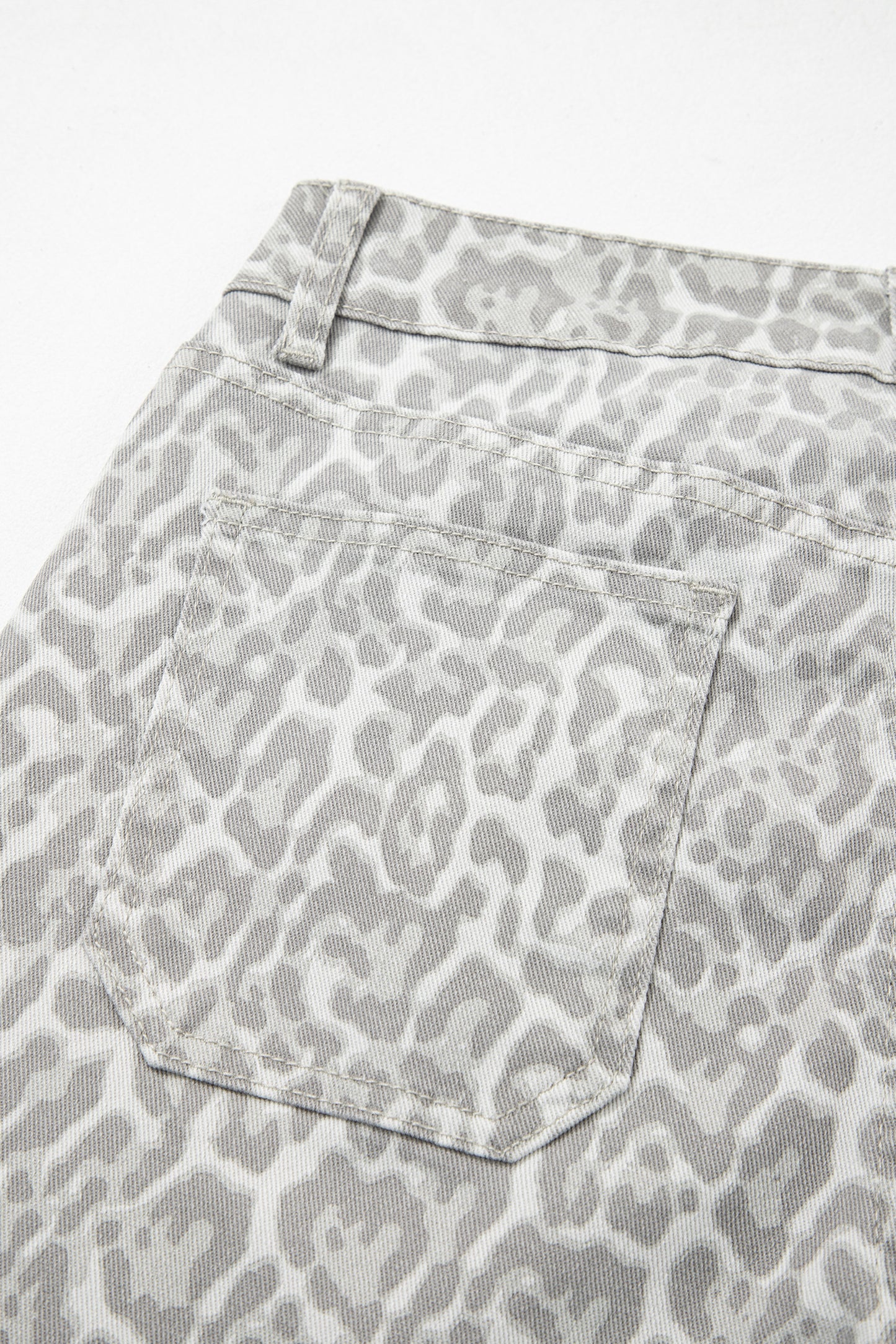 Gray Leopard Frayed Edge Wide Leg High Waist Jeans