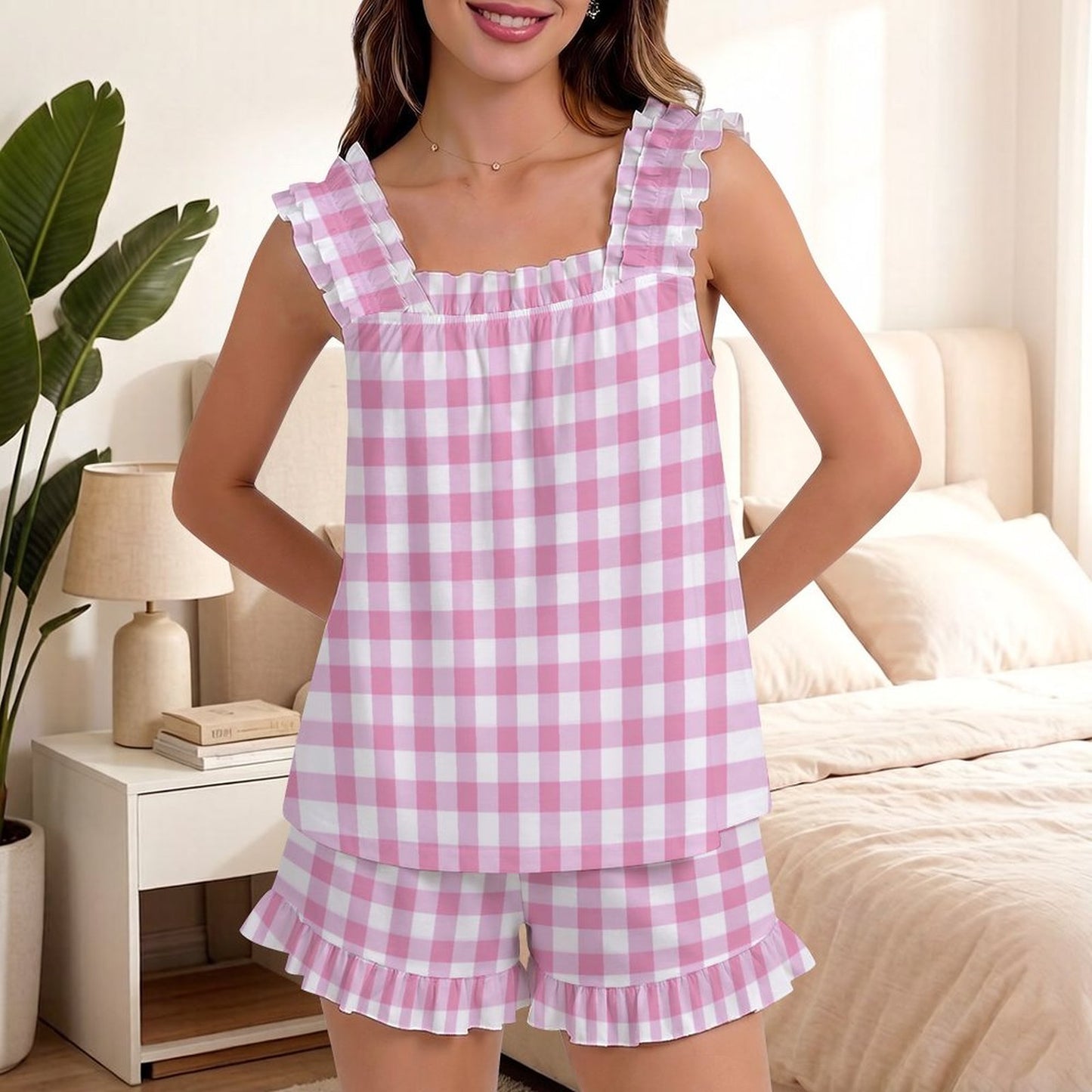 Ruffled Pajama Set Pink Stripes
