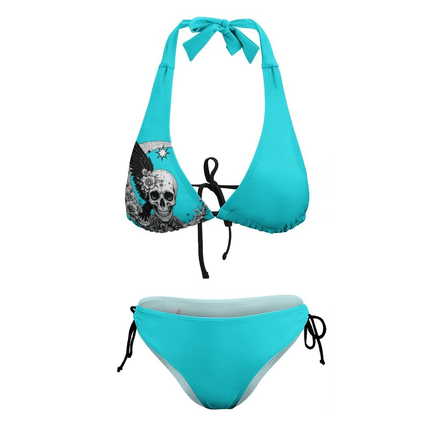Two Piece Halter Swimsuit Teal Skull