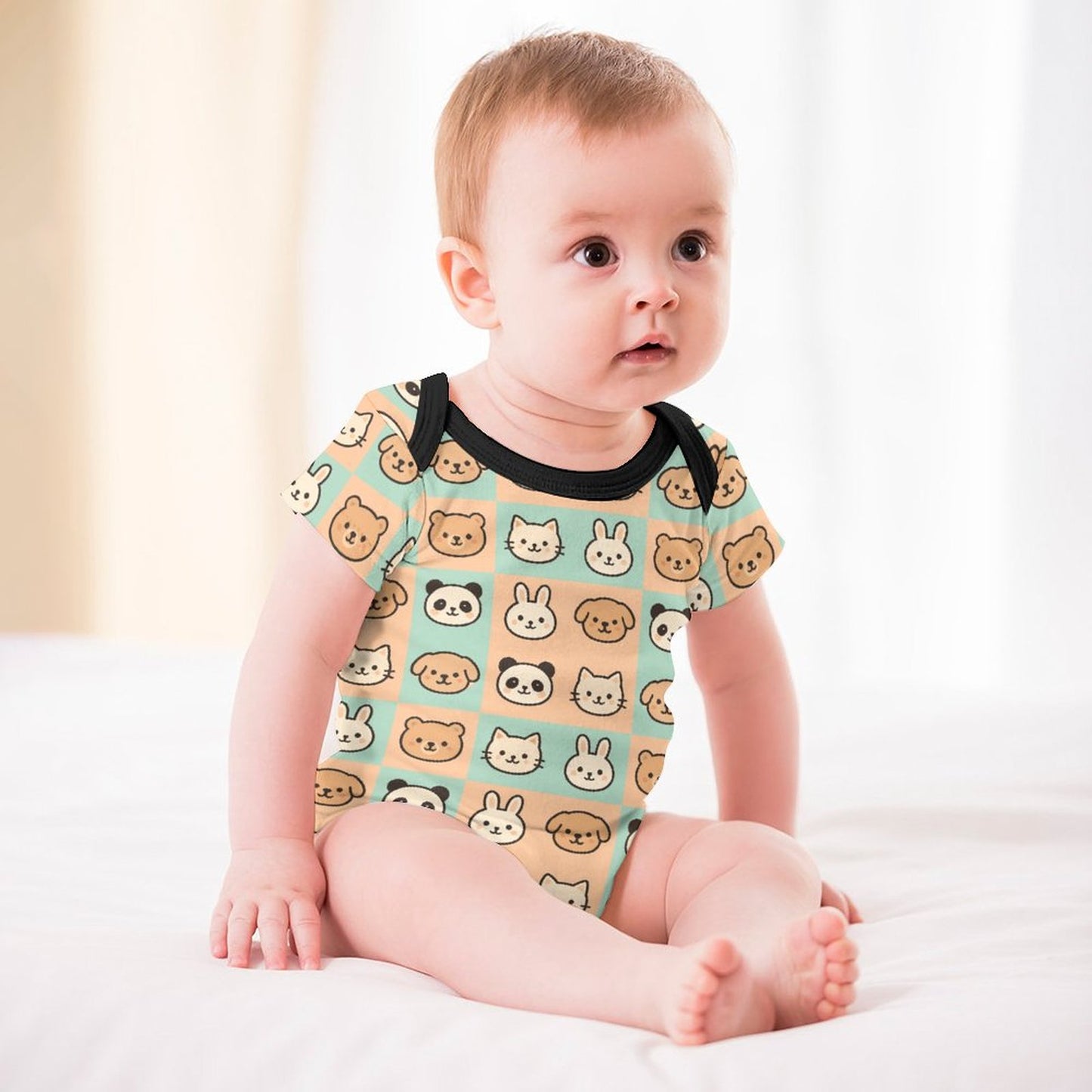 Faux Cotton Short Sleeve Baby Romper cutie animals