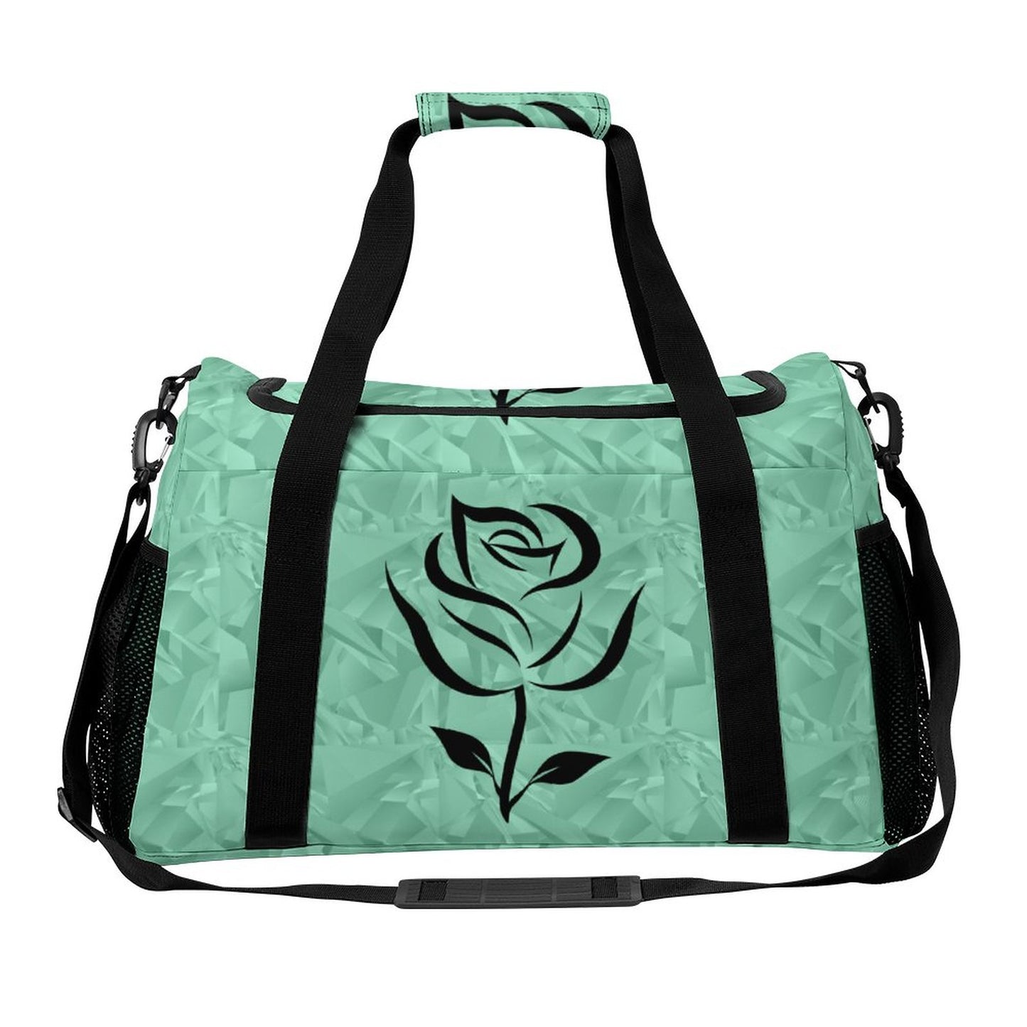 Travel Duffel Bag Teal with Black Rose