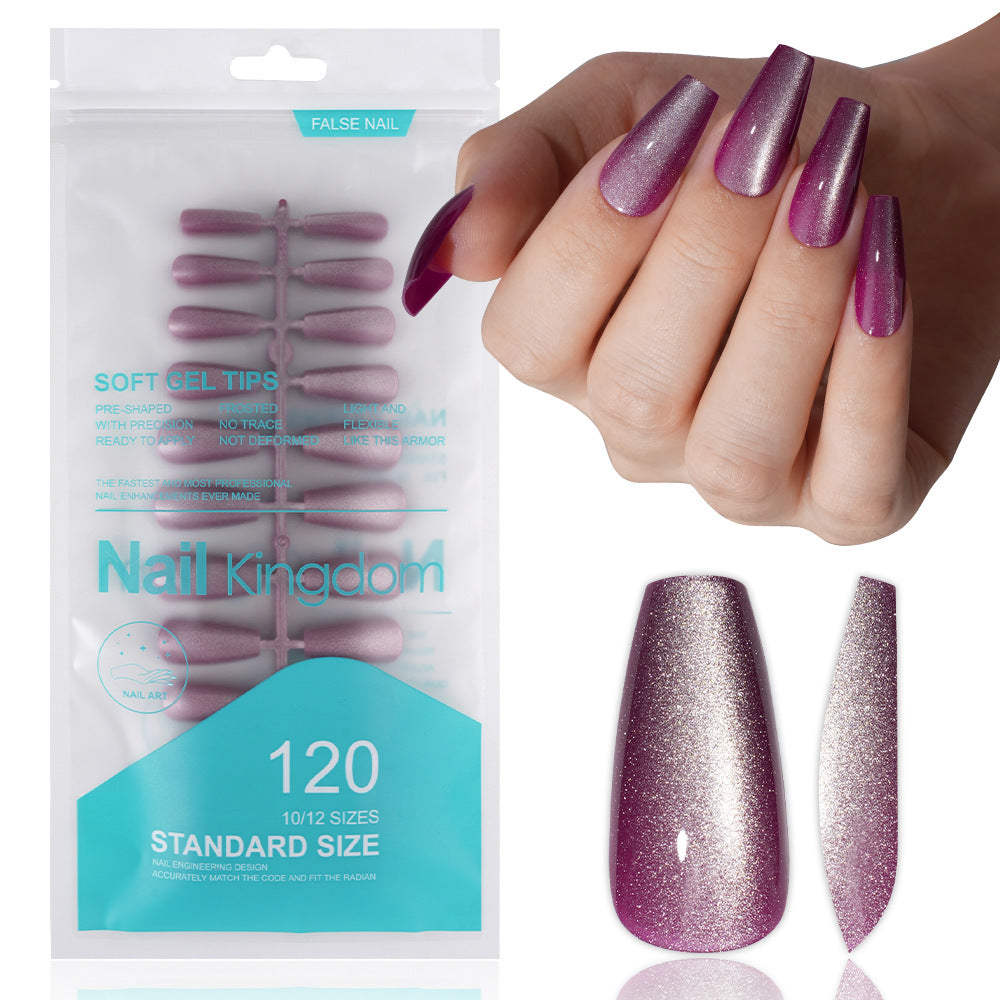 Cat eye press on nails, flash Spice Girl patch manicure removable trapezoidal nail 120 pieces boxed fake nails – Image 9