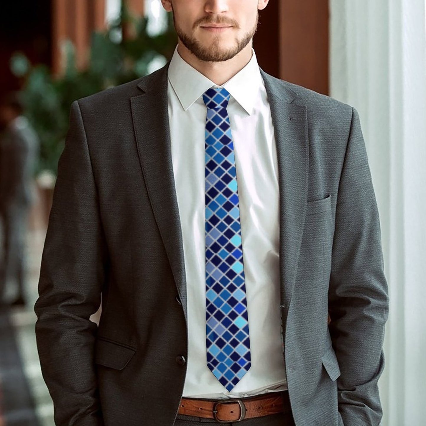 Men's Formal Tie - Blue Check boxes